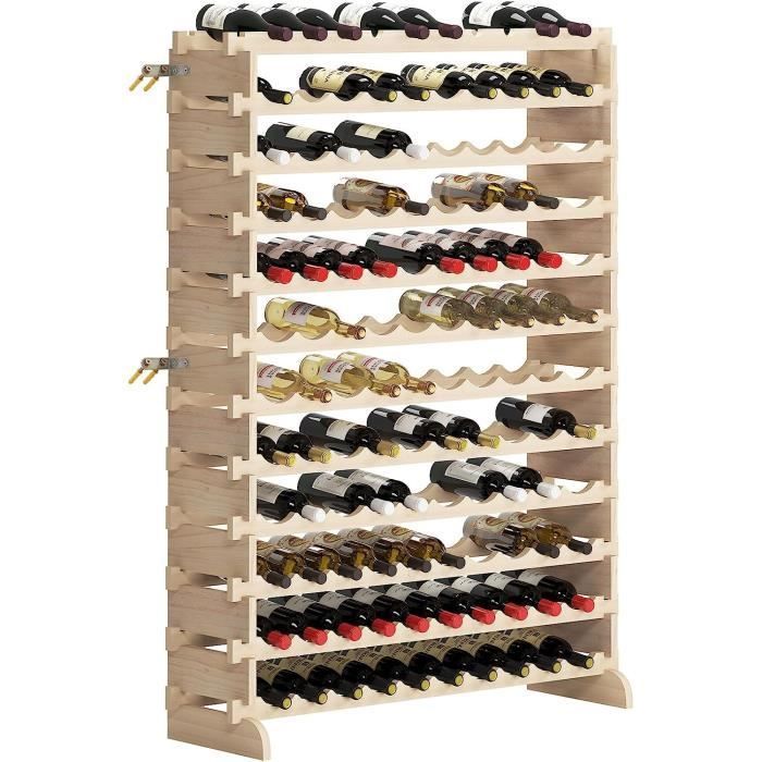 SogesHome wijnrek van onbehandeld hout met 12 lagen, geschikt voor 120 flessen, 110 x 35 x 140 cm