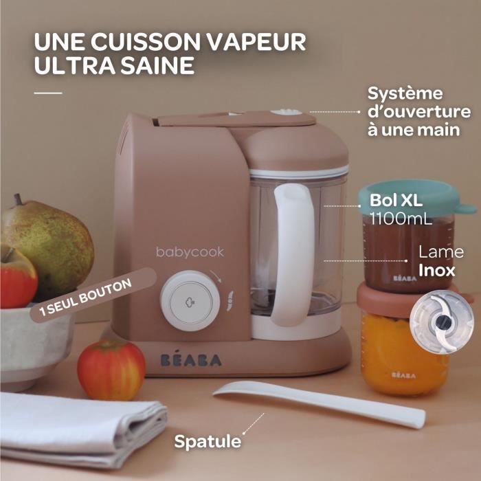 BÉABA - Babycook Solo - 4-in-1 Baby Food Maker, Blender, Cooker, Steamer - Praline