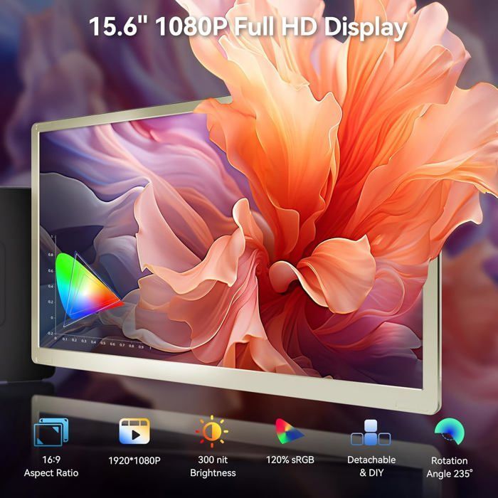 Écran portable triple moniteur - domyfan - 15.6 pouces - 120% sRGB - FHD 1080p - Plug and Play - HDMI/USB Type-C