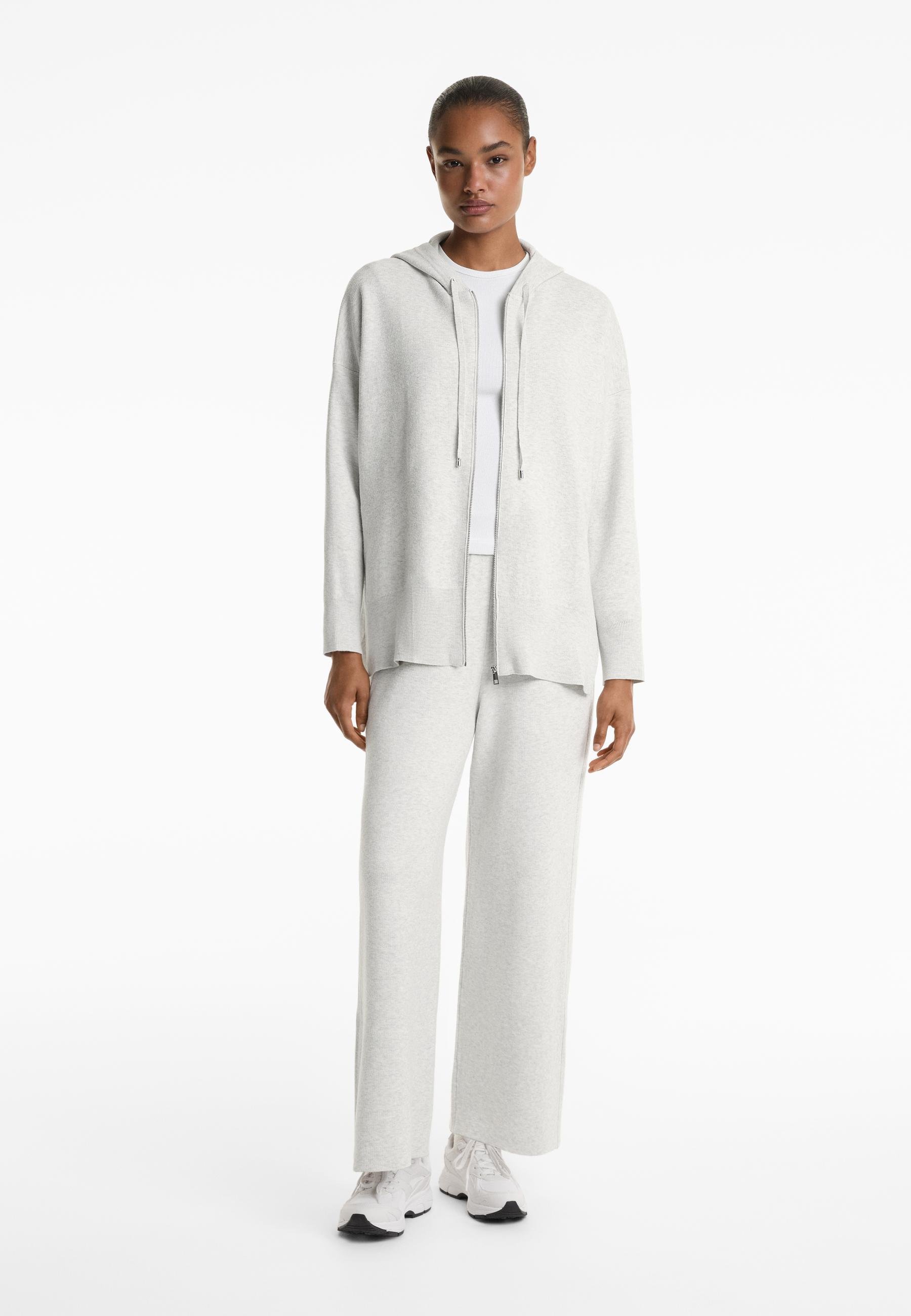 OYSHO Kapuzenstrickjacke - meliertes Hellgrau