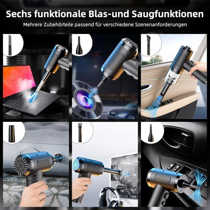 Soufflette à Air Comprimé - Souffleur PC - 6000mAh Batterie - 3 Vitesses – Dépoussiéreur Haute Puissance pour PC, Clavier, Voiture