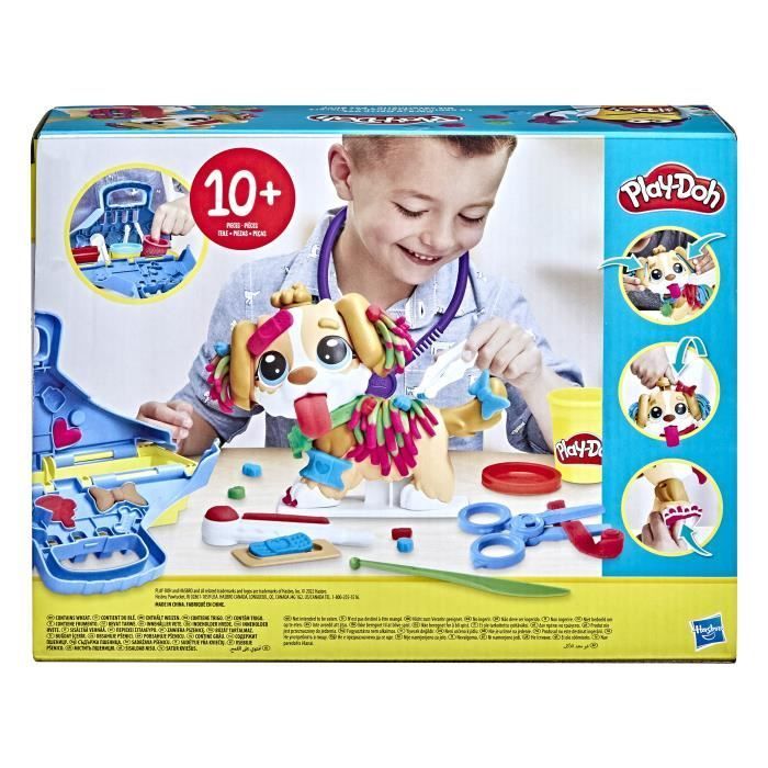 Clinica veterinaria Play-Doh con cane, con 5 vasetti di pasta modellabile e 10 strumenti, giocattolo per il doposcuola, La collana Classici