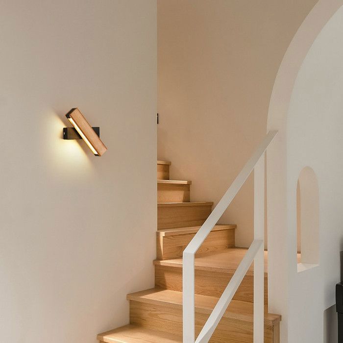 DELIPOP LED-wandlamp – 4W houten wandlamp voor binnen – 360° draaibaar – 3000K warm wit licht – massief hout – zwart