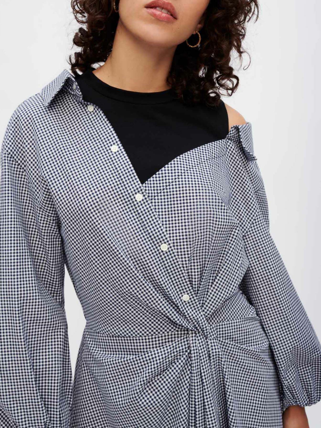 Rochie cămașă Trompe l'oeil - Marine / Ecru