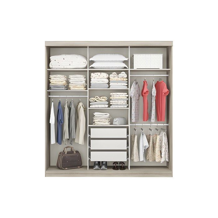 Armario corredero de 3 puertas con espejo - 205 cm de ancho - Natural y beige - DIDDA II