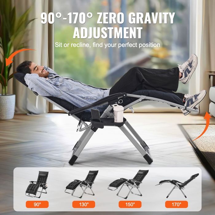 Zero-Gravity-Liegestuhl - VEVOR - 645 mm - Entspannende Gartenliege für drinnen und draußen - mit Kissen, Kopfstütze und Fußstütze