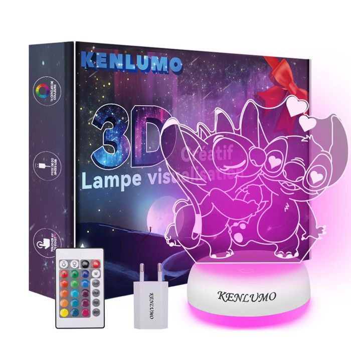 KENLUMO Veilleuse Stitch Lampe de nuit Noël Enfant Cadeau Stitch Angel Lampe de chevet télécommande Touchez pour changer de couleur