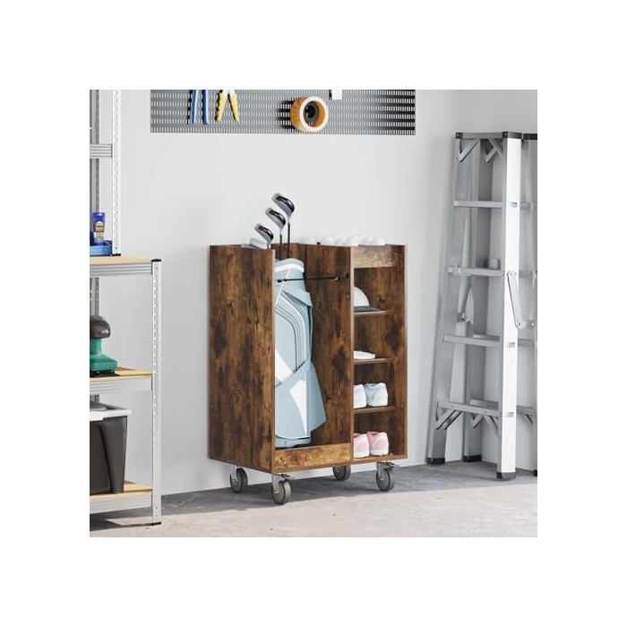 Modern golf locker - vidaXL - Smoked oak - 65x45x98 cm - Large storage space - 4 wheels - Metal frame