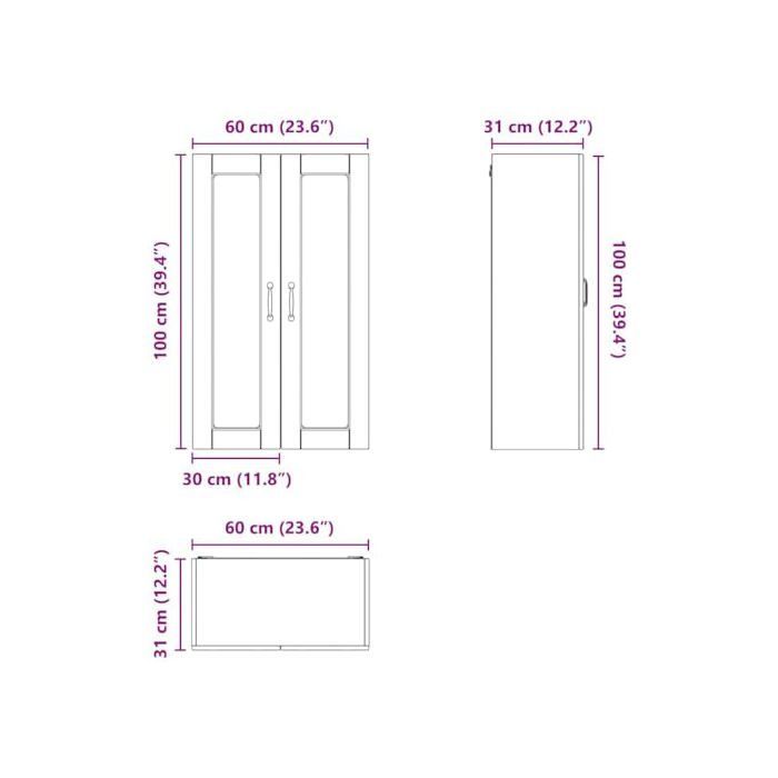 Keukenkast voor aan de muur - vidaXL - Handgemaakt eikenhout - 60x31x100 cm - Samengesteld hout - 3 planken