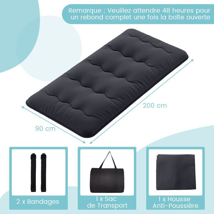 COSTWAY Futon Mattress 90 x 200 CM, Removable Washable Mattress Topper, Portable Floor Mattress with Carry Bag for Camping, Black