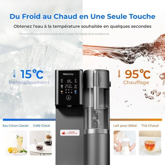 Waterdrop Système d'osmose inverse WD-A2 de comptoir, système RO–Réservoir d'eau pure portable