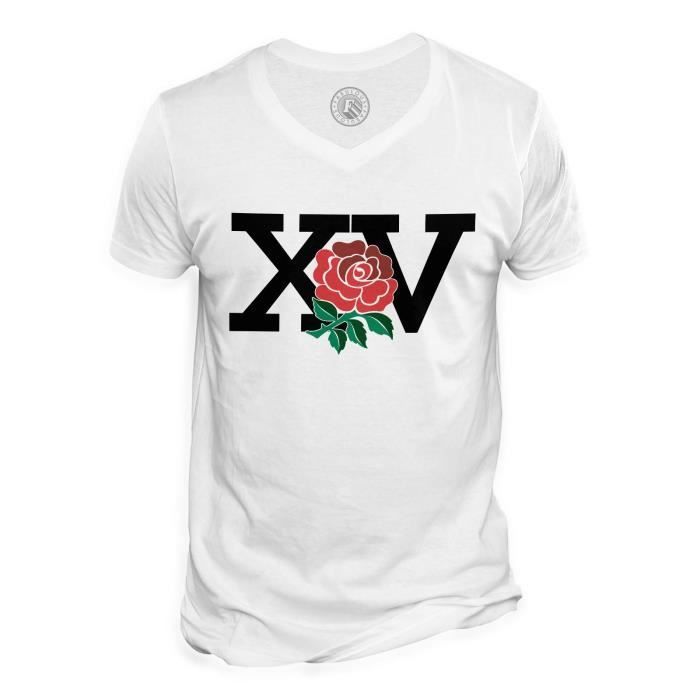 T-shirt Homme - Fabulous - XV Angleterre Rugby - Col V - Manches Courtes - 100% Coton