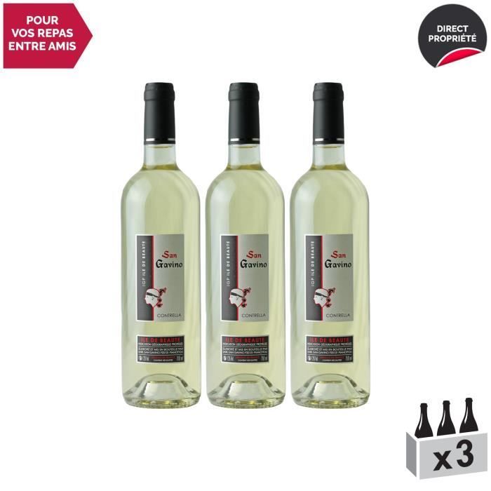 Ile de Beauté Contrella Blanc 2019 - Caja de 3 botellas de 75 cl - Domaine San Gavino - Vino blanco IGP de Córcega - Variedad de uva Vermentino