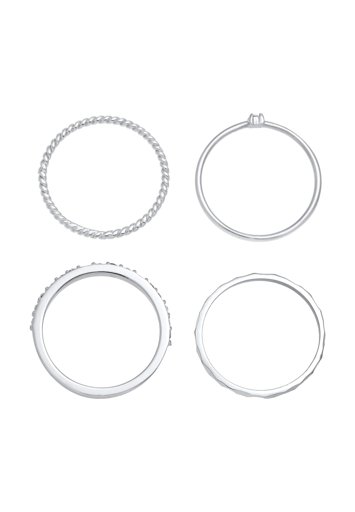 Elli Bague empilée pour femme, set de 4, torsadée en argent sterling 925