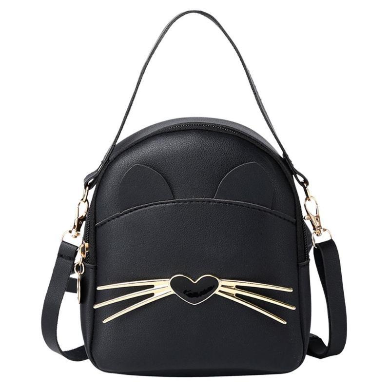 KVINNER PU-skinn Mini crossbody-ryggsekk tegneserietrykk søt katt koreansk skulderryggsekk jenter liten hverdagsveske
