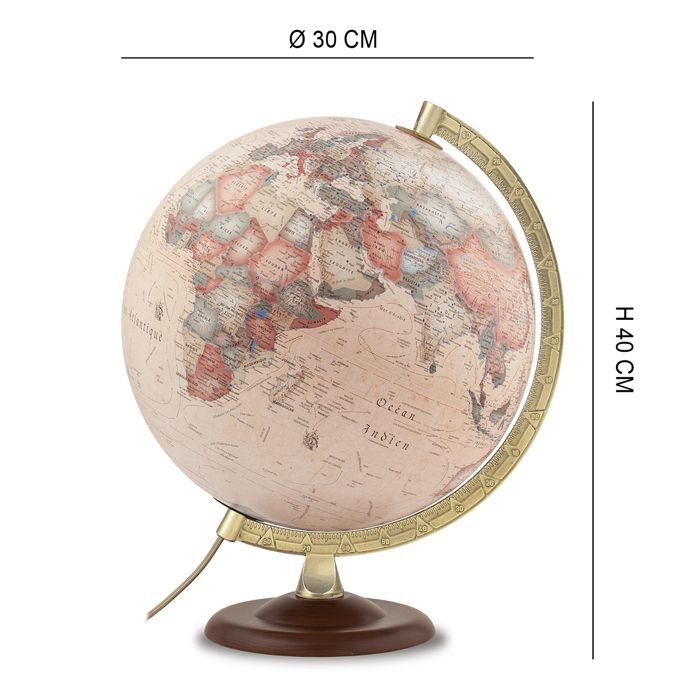 Tecnodidattica – Globe Atmosphere A4, illuminated, rotating, wooden base, metal meridian, vintage cartography, 30 cm diameter