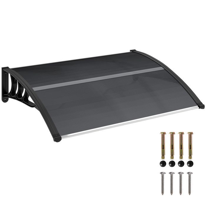 Toldo para puerta de entrada - Outsunny - protección contra la lluvia y los rayos UV - policarbonato y aluminio - 100 x 75 cm - negro