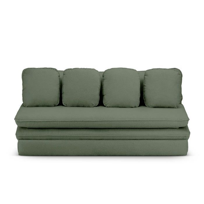 Sofá convertible de 3 plazas NOMA en tejido rizado de color verde caqui.