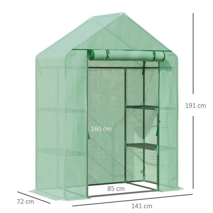 Outsunny Gartengewächshaus – mit 3 Regalböden – verstärkte PE-Folie (140 g/m²) und Stahlrahmen – für Gemüse und Blumen – Grün