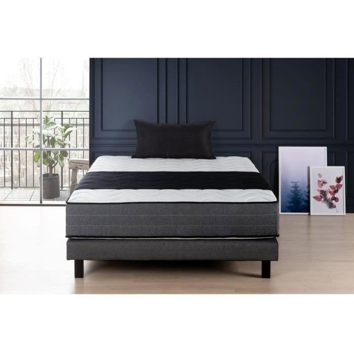 Colchón y base de cama de 140x190 cm - Espuma viscoelástica - 28 cm - 5 zonas - Firme - DEKO DREAM Hotel Premium Lux