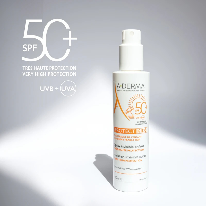 A-Derma Protect Kids Children Invisible Spray apsauginis apsauginis losjonas nuo saulės SPF 50+ vaikams