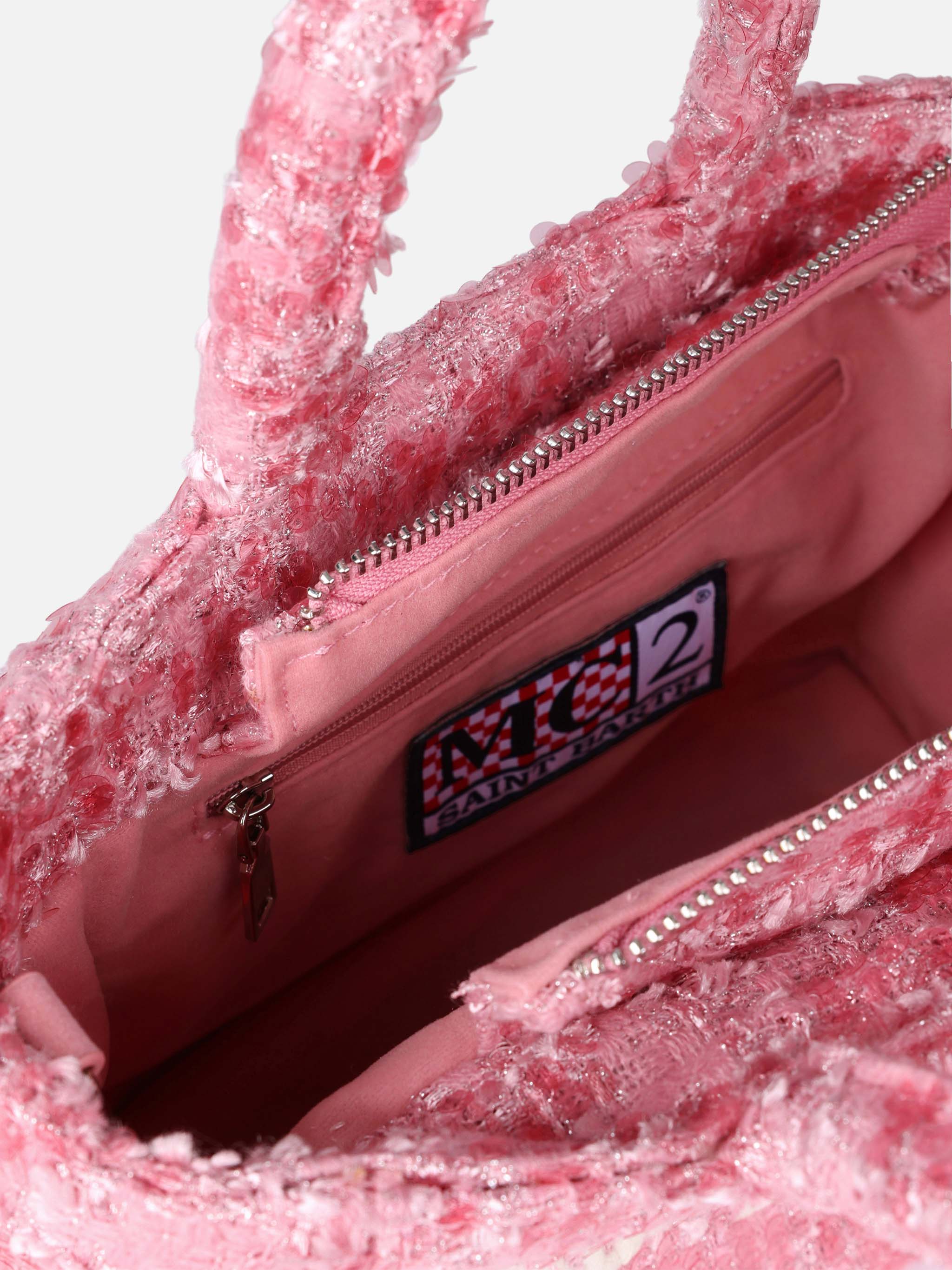 Mini Vanity Winterhandtas | Roze tweed met wollen effect | Saint Barth-logo | Afneembare schouderband | Binnenklep met rits | MC2 Saint Barth