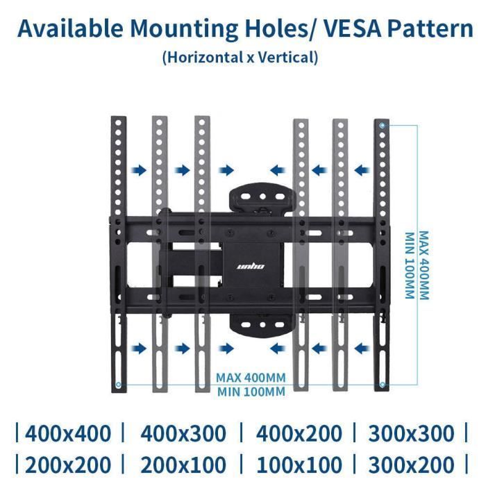 UNHO Support Mural TV pour écrans 26-55 Pouces Fixation TV Murale Inclinable et Orientable Max. VESA 400x400mm