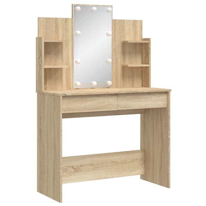 Tocador vidaXL con luces LED, mesa de maquillaje con 2 cajones y 4 estantes, mesa de cosméticos con espejo para dormitorio, 837894