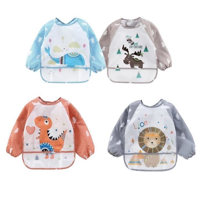 Set mit 4 wasserdichten, langärmeligen Lätzchen, Baby-Fütterungs- und Malschürzen für Kinder von 6 Monaten bis 4 Jahren