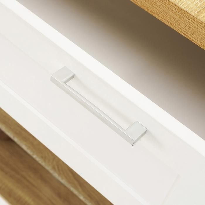 IDMARKET Ilot central mange debout 4 personnes VITO 130 cm blanc et plateau bois