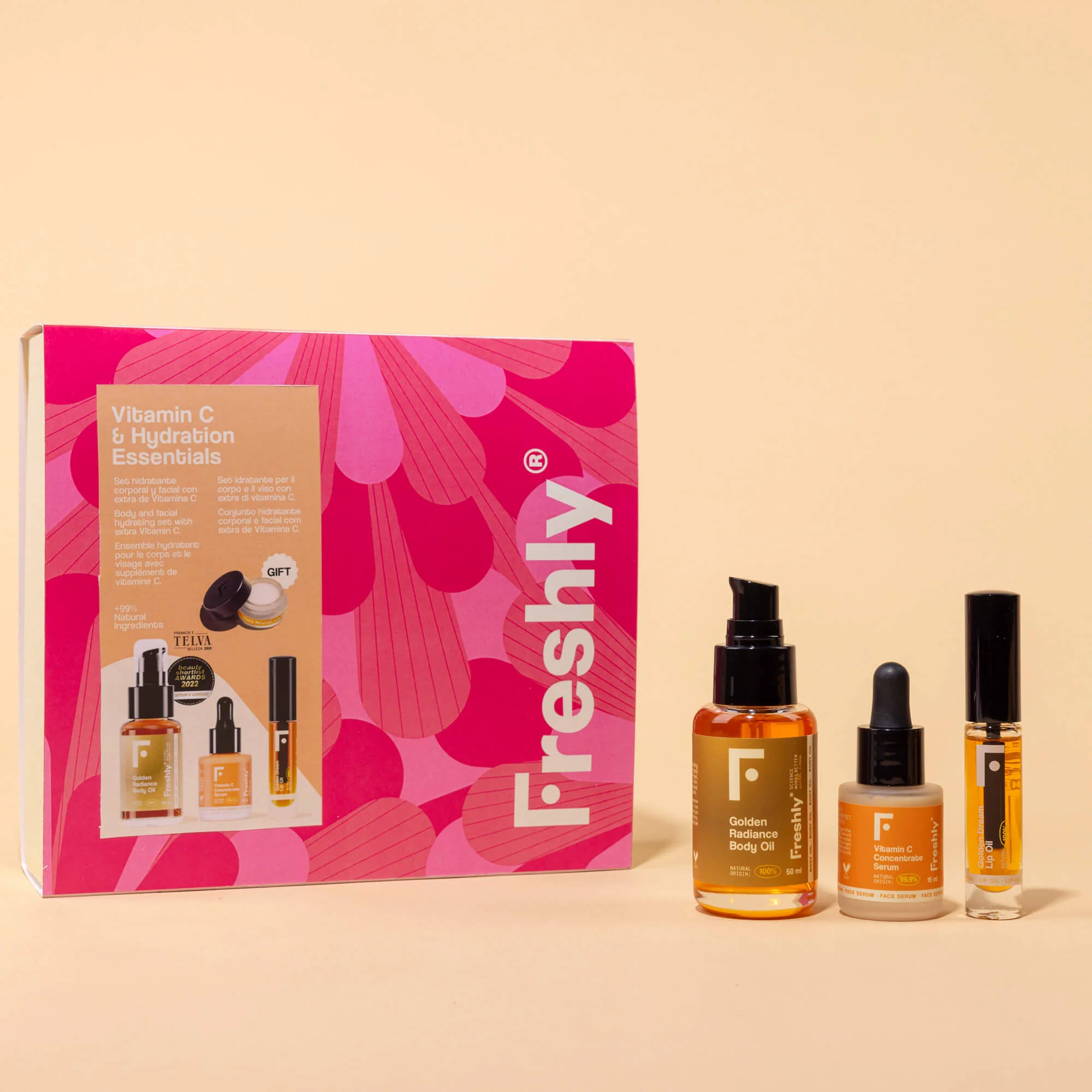 Corpo Cofanetto Vitamin C & Hydration Essentials - Cofanetti Viso e Corpo, Olio elasticizzante antismagliature, Siero viso illuminante, Gloss, Balsamo Labbra