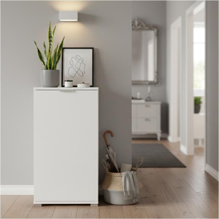 Meuble Bas Blanc 1 Porte | Armoire Multiusage avec Étagère Ajustable | Prêt à l’Emploi pour Salle de Bain/Entrée/Buanderie