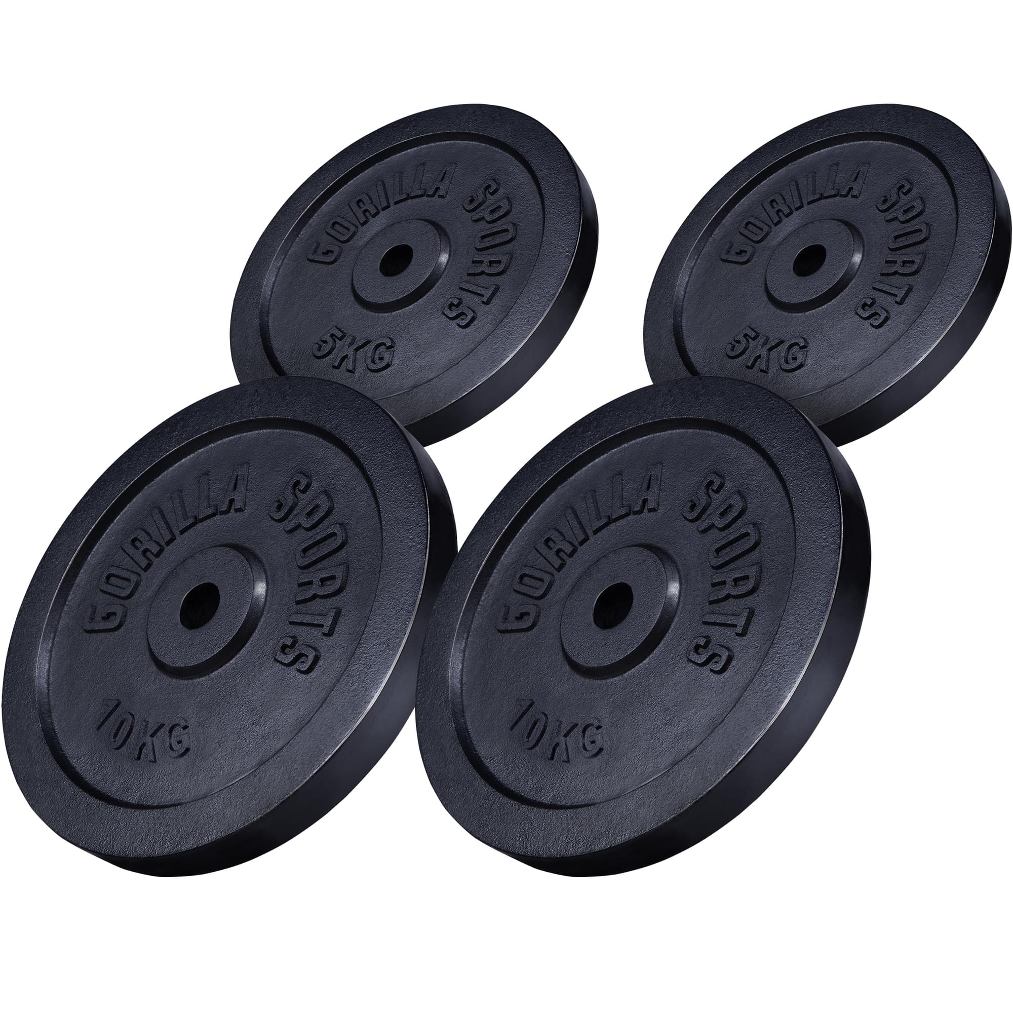 Gorilla Sports Hantelscheiben-Set aus massivem Eisen, 2x10 kg, 2x5 kg