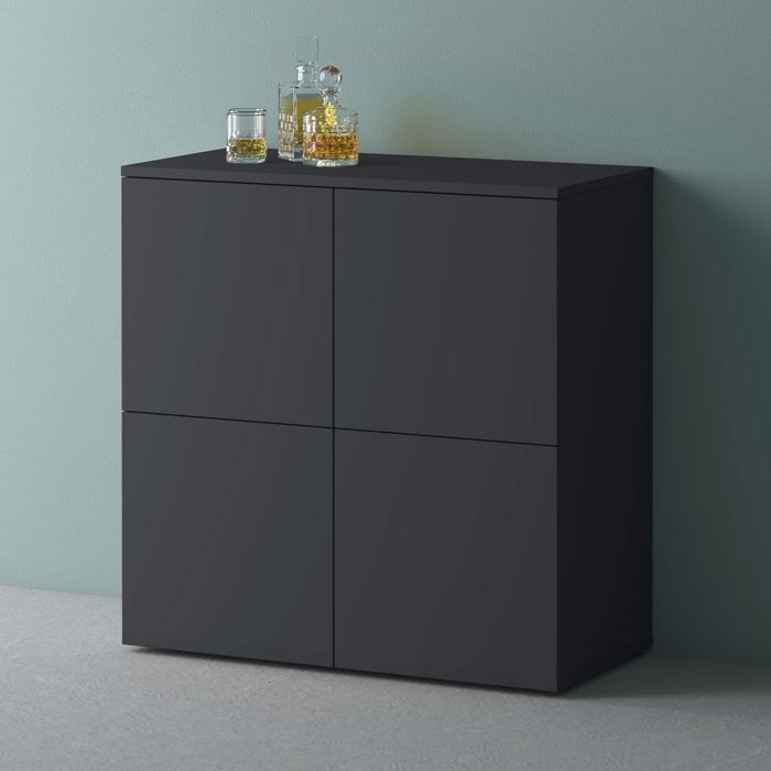 Armário de arrumação Mai & Mai com 4 portas e 4 compartimentos, multiusos, preto mate e cinzento, 76x36,4x74 cm, SR04