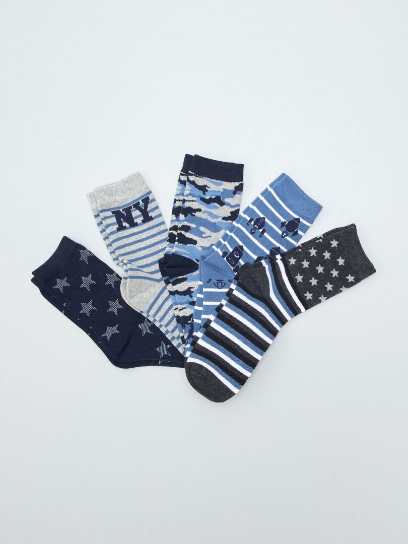 Juego de 5 pares de calcetines con estampado americano - AZUL