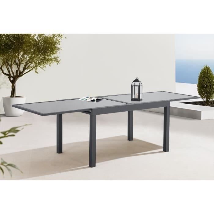 Rechthoekige uitschuifbare tuintafel voor 6 tot 10 personen - Aluminium frame - Blad van gehard glas - B 135-270 x H 75 x D 90