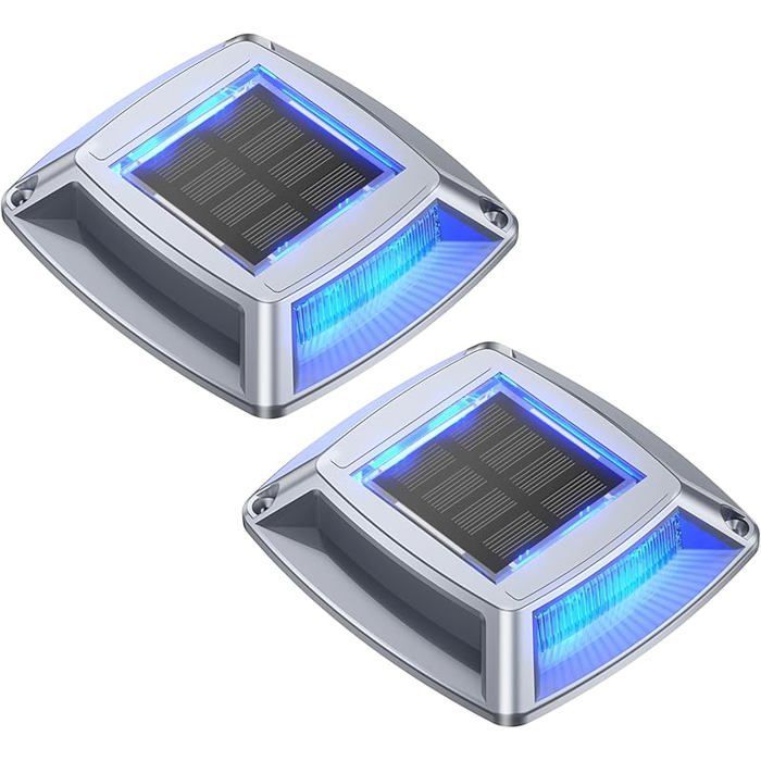 Luminárias solares potentes para caminhos externos, à prova d'água IP68, iluminação azul para escadas externas, conjunto de 2 luzes solares para caminhos.