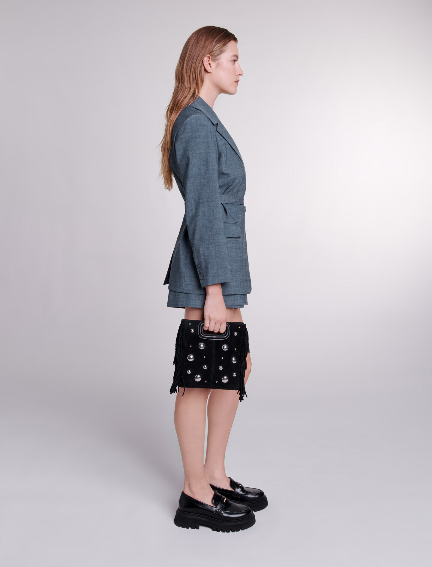 Colbert met riem - Petrolblauw