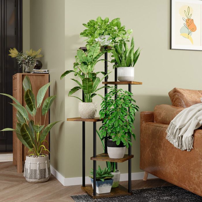 Étagère plantes-Bamworld- Support plantes 5 niveaux-Convient pour salon, chambre, balcon, etc-Marron
