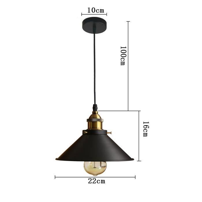 UNI LUSTRE - SUSPENSION  Luminaire Abat-jour Métal Lampe Suspension E27 22cm Noir