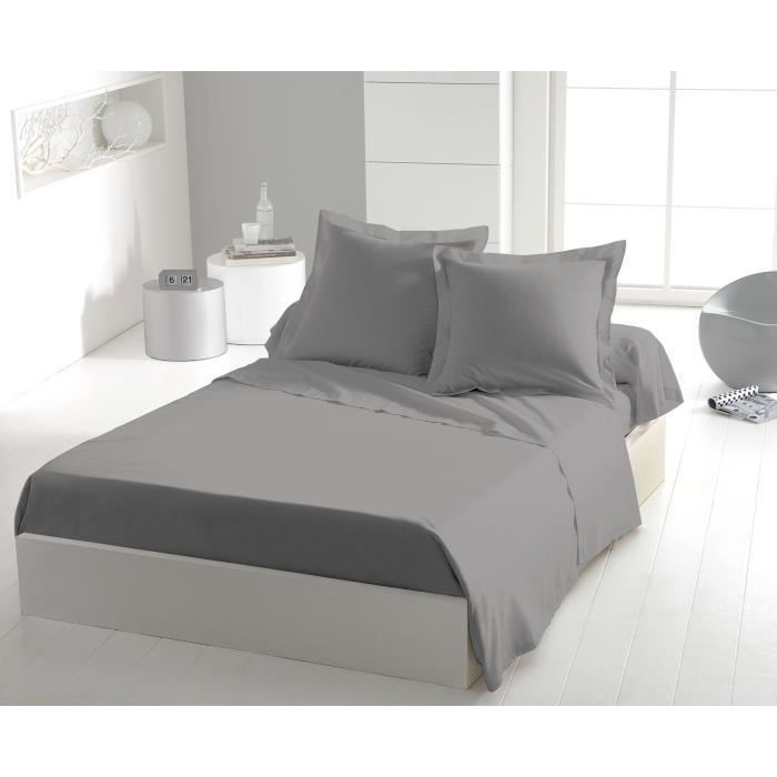 Sábana plana - HOME LINGE PASSION - microfibra de 82 g - 180 x 290 cm - Individual - Gris claro