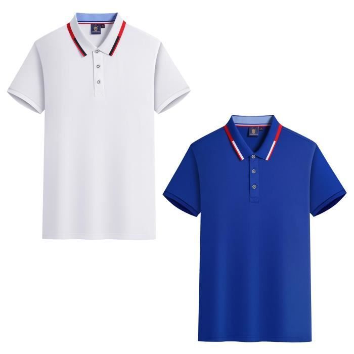 Set of 2 Men's Summer Short Sleeve Polo Shirts, Elegant Solid Color Casual Top, Breathable and Comfortable Fabric - White/Dark Blue