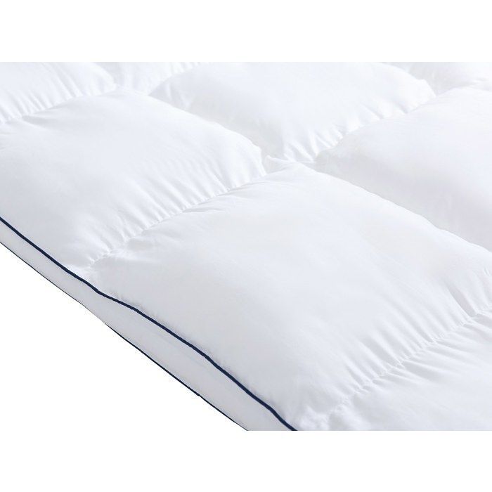 Colchón individual antiácaros de confort extra, 90 x 190 cm, funda de satén de 120 hilos, relleno de 1000 g/m², blanco con ribete azul.
