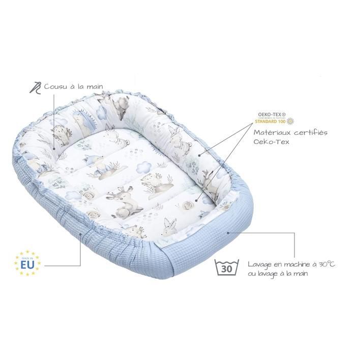 Baby Bed Reducer - Baby Reducer 100x60x15cm Cocoon and Newborn Moses Basket Nest 100% (Deer and hedgehog with light blue waffle pattern)