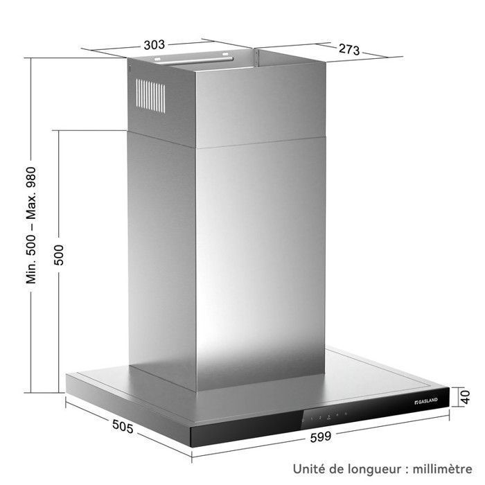 Hotte Aspirante - GASLAND - TR60SS - 60cm - 882m³/h - Commande Tactile 4 Niveaux