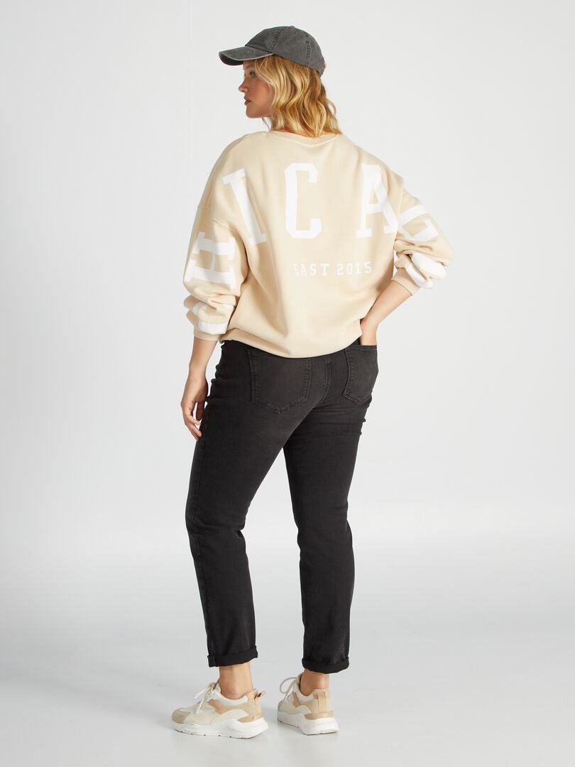 Bedrukte fleece sweater - BEIGE