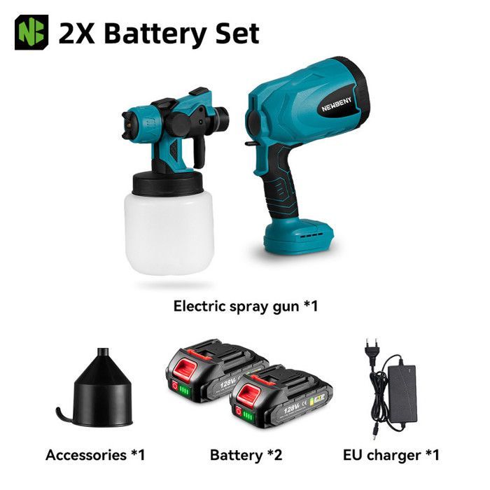 Pistolet à peinture - NEWBENY - Électrique sans fil 800 ml - Buse 1,8 mm - 2x1500 mAh