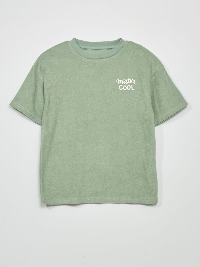 Camiseta de manga curta em tecido atoalhado - VERDE