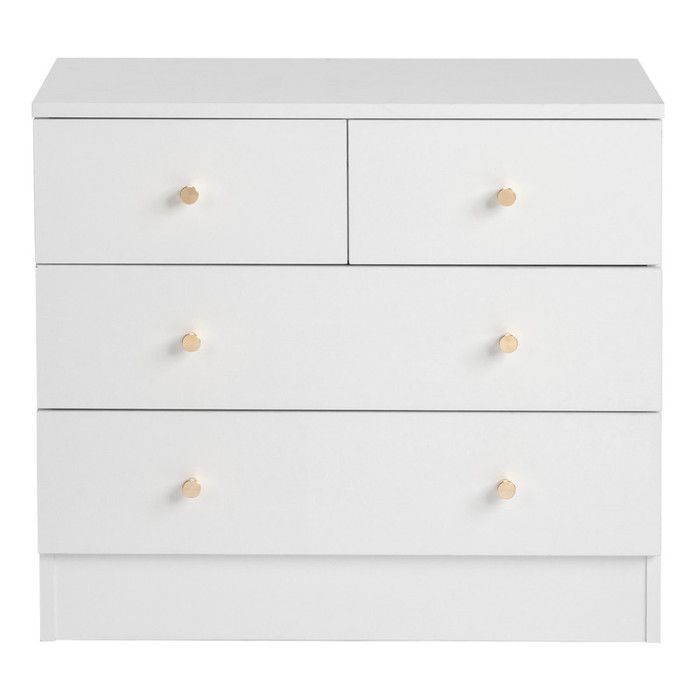Cómoda de 4 cajones con tirador - ALIGHTUP - Muebles de dormitorio, 66 x 33 x 56 cm, Blanco
