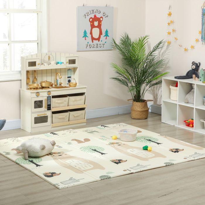 Tapis d'éveil bébé - AIYAPLAY - pliable épais réversible en mousse - antidérapant - motif animalier - 196 x 176 x 1,5 cm multicolore